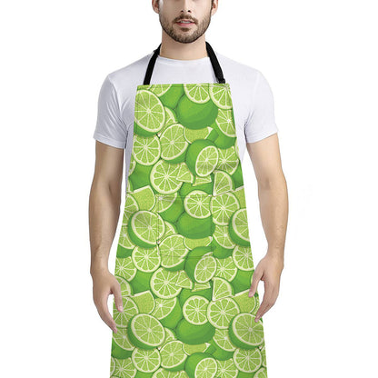 Green Lime Pattern Print Bib Apron With Pocket