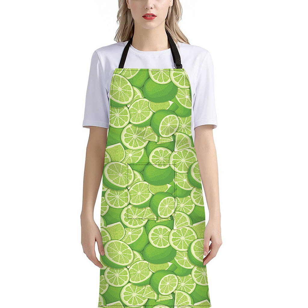 Green Lime Pattern Print Bib Apron With Pocket