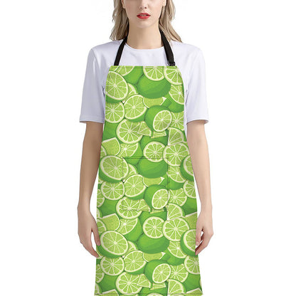 Green Lime Pattern Print Bib Apron With Pocket