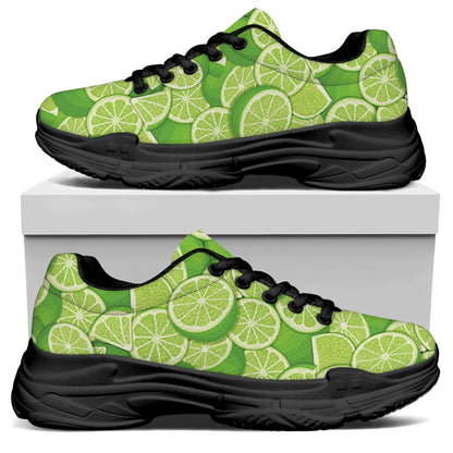 Green Lime Pattern Print Black Chunky Shoes