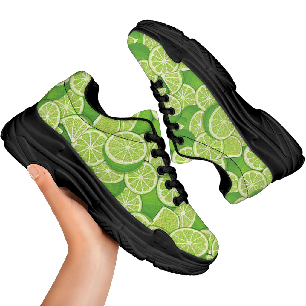 Green Lime Pattern Print Black Chunky Shoes