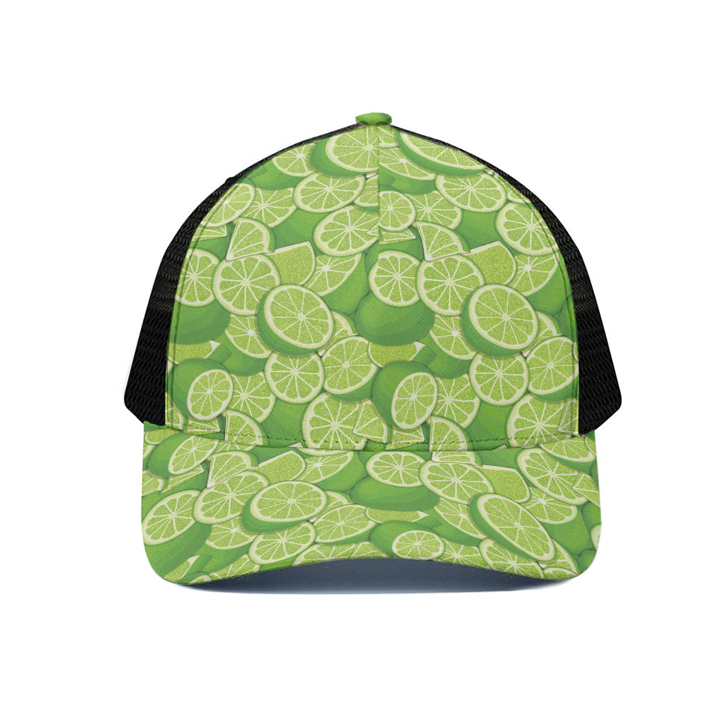 Green Lime Pattern Print Black Mesh Trucker Cap