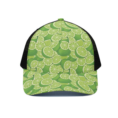 Green Lime Pattern Print Black Mesh Trucker Cap