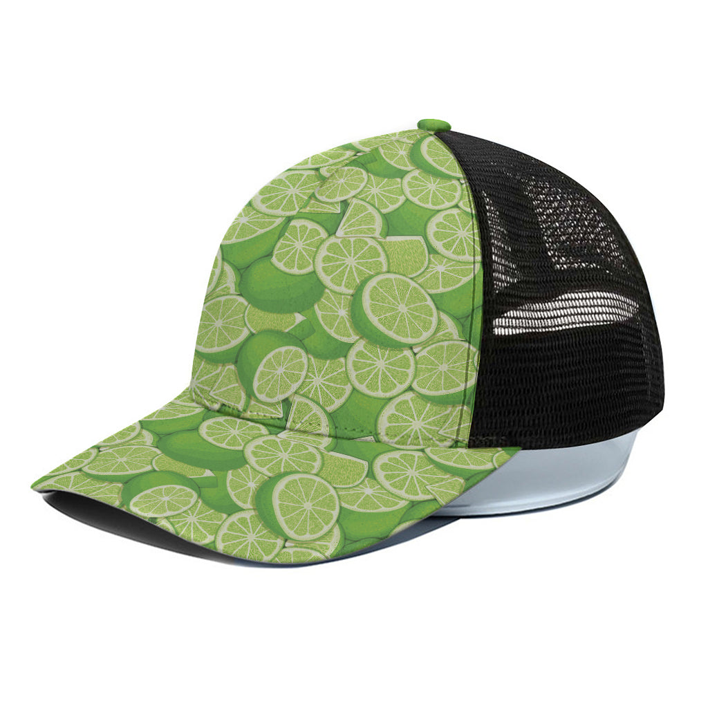 Green Lime Pattern Print Black Mesh Trucker Cap
