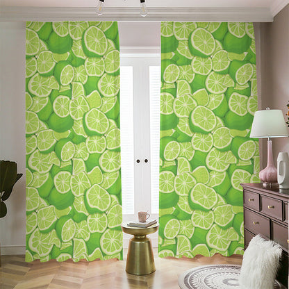 Green Lime Pattern Print Blackout Pencil Pleat Curtains