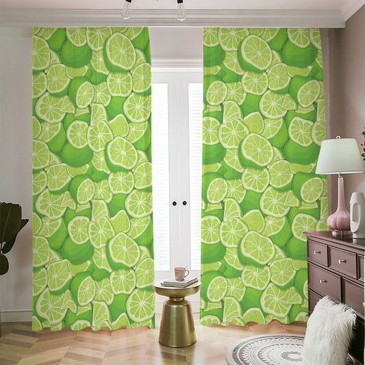 Green Lime Pattern Print Blackout Pencil Pleat Curtains