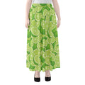 Green Lime Pattern Print Chiffon Maxi Skirt