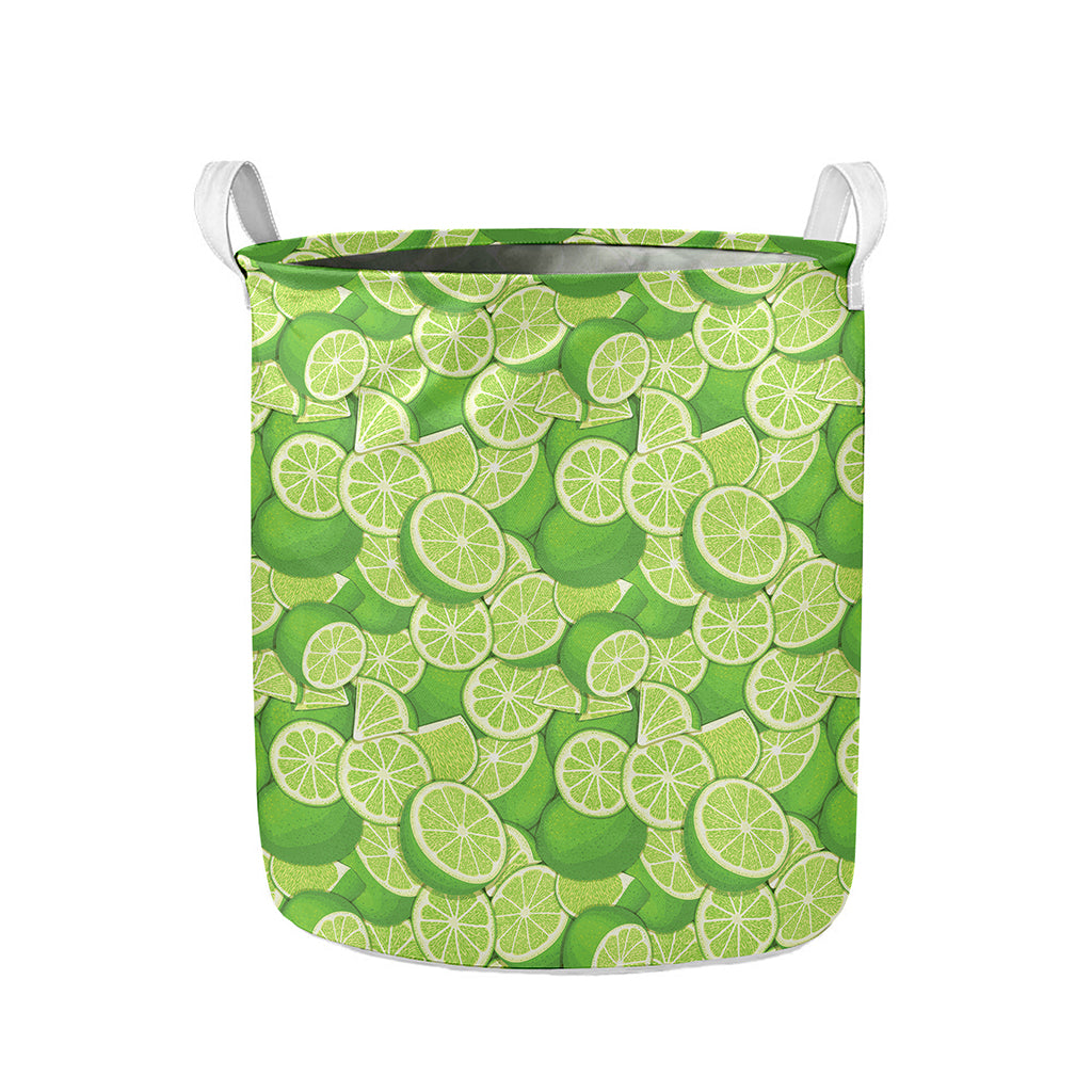 Green Lime Pattern Print Collapsible Laundry Basket