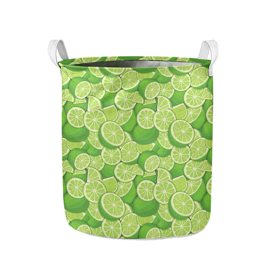 Green Lime Pattern Print Collapsible Laundry Basket