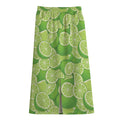 Green Lime Pattern Print Cotton Front Slit Maxi Skirt
