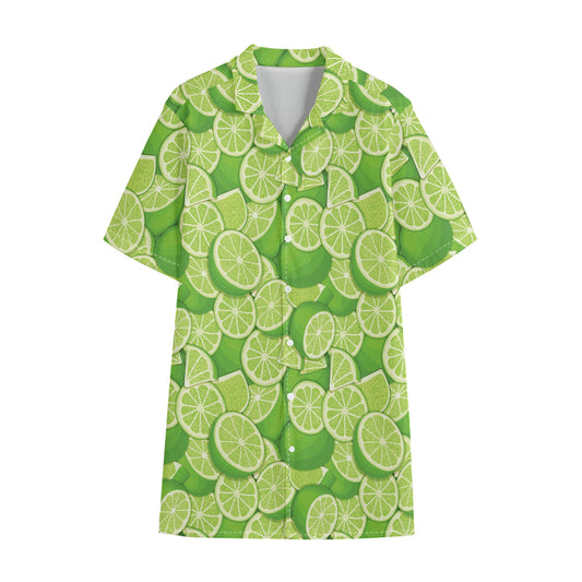Green Lime Pattern Print Cotton Hawaiian Shirt