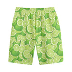 Green Lime Pattern Print Cotton Shorts