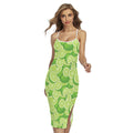 Green Lime Pattern Print Cross Back Cami Dress
