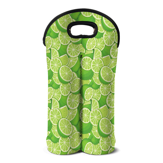 Green Lime Pattern Print Double Neoprene Wine Tote