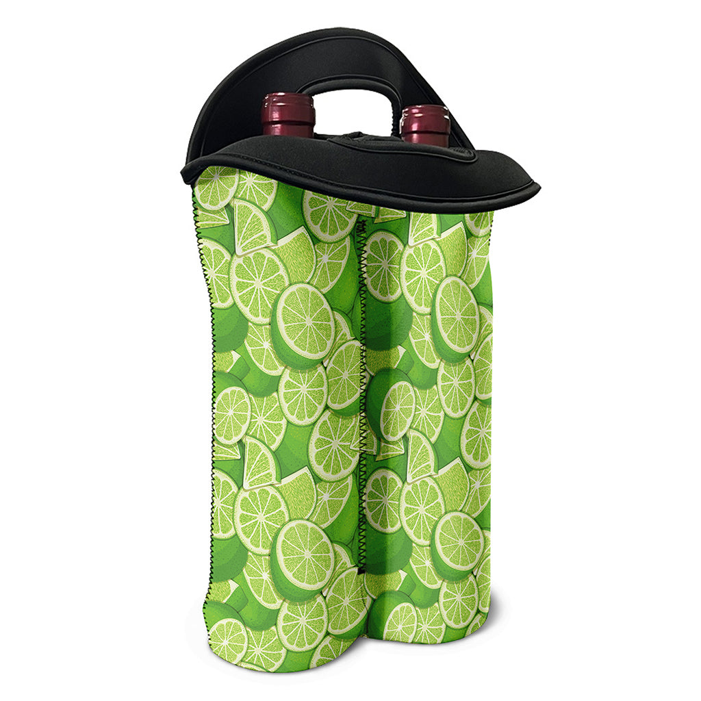 Green Lime Pattern Print Double Neoprene Wine Tote