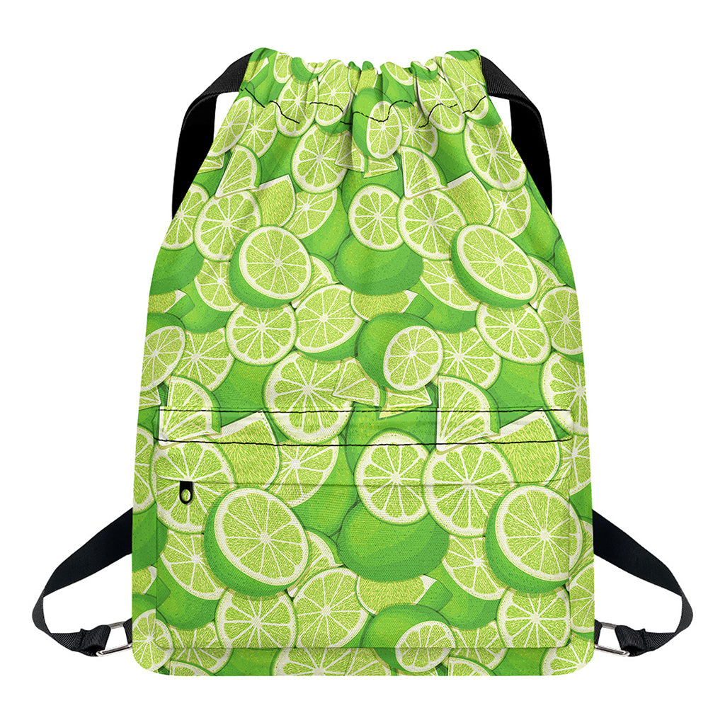 Green Lime Pattern Print Drawstring Backpack