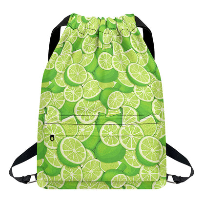 Green Lime Pattern Print Drawstring Backpack