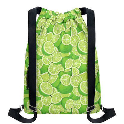 Green Lime Pattern Print Drawstring Backpack
