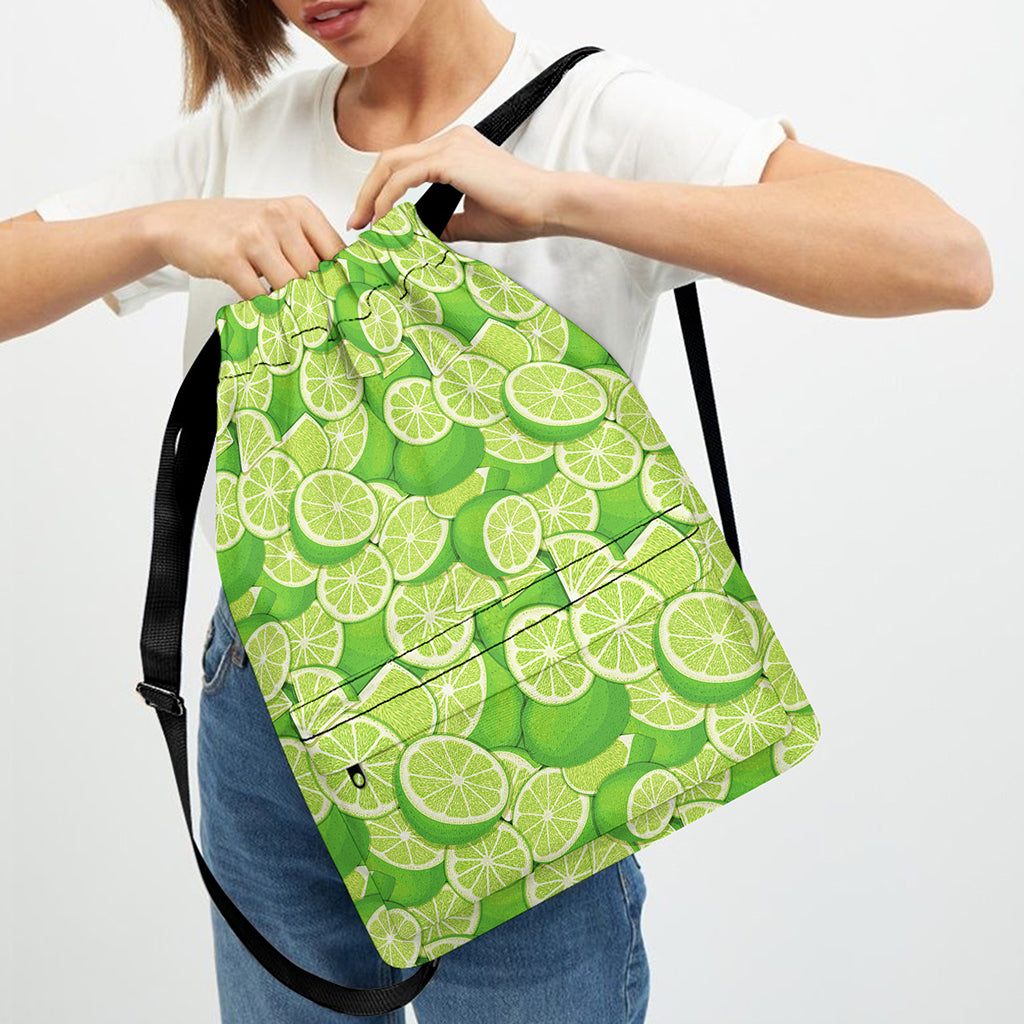 Green Lime Pattern Print Drawstring Backpack