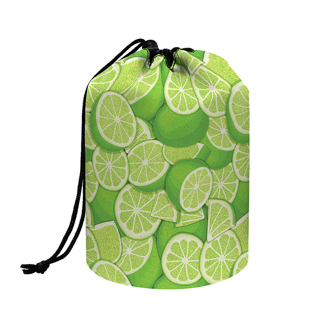 Green Lime Pattern Print Drawstring Makeup Bag