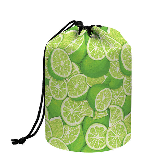 Green Lime Pattern Print Drawstring Makeup Bag