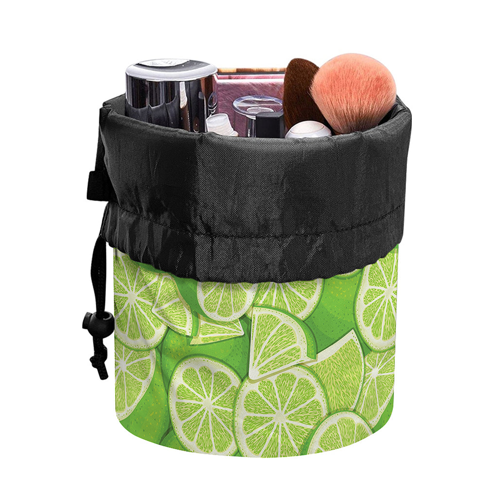 Green Lime Pattern Print Drawstring Makeup Bag