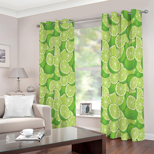 Green Lime Pattern Print Extra Wide Grommet Curtains
