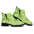 Green Lime Pattern Print Flat Ankle Boots