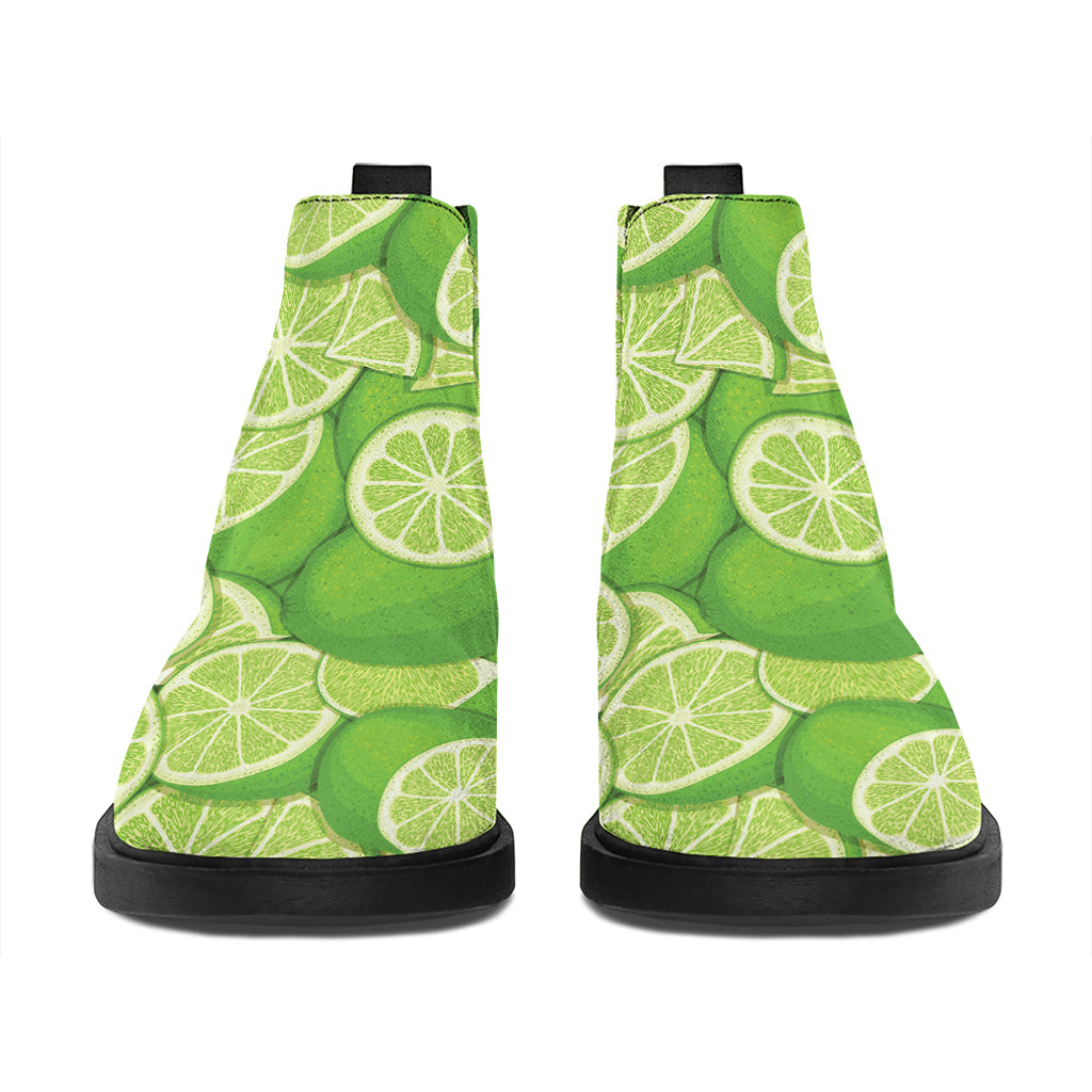Green Lime Pattern Print Flat Ankle Boots