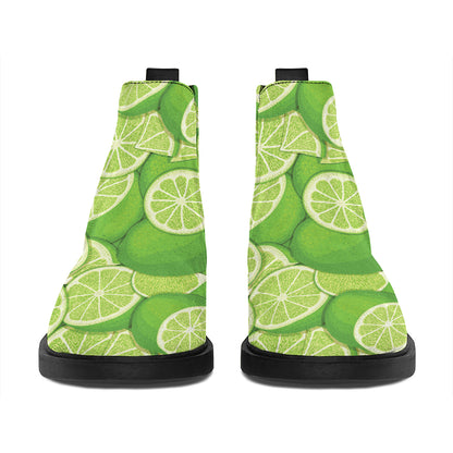 Green Lime Pattern Print Flat Ankle Boots