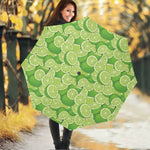 Green Lime Pattern Print Foldable Umbrella