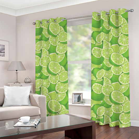 Green Lime Pattern Print Grommet Curtains