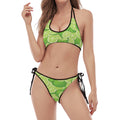 Green Lime Pattern Print Halter Scoop Tie Side Bikini