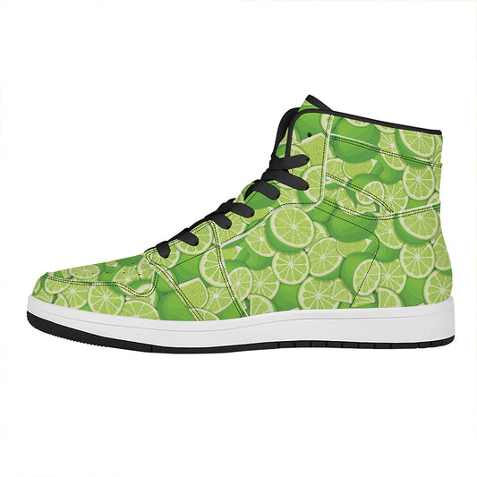 Green Lime Pattern Print High Top Leather Sneakers