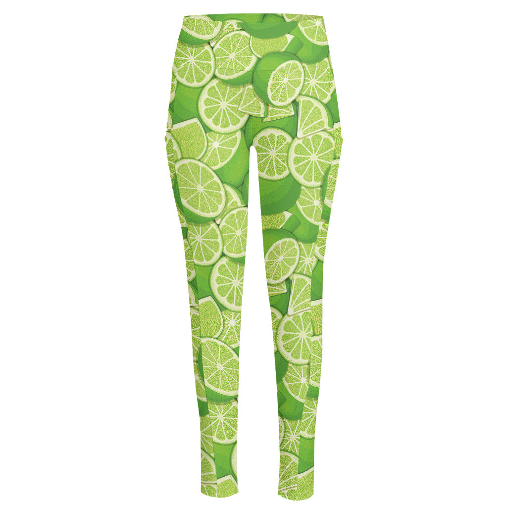 Green Lime Pattern Print High-Waisted Pocket Leggings