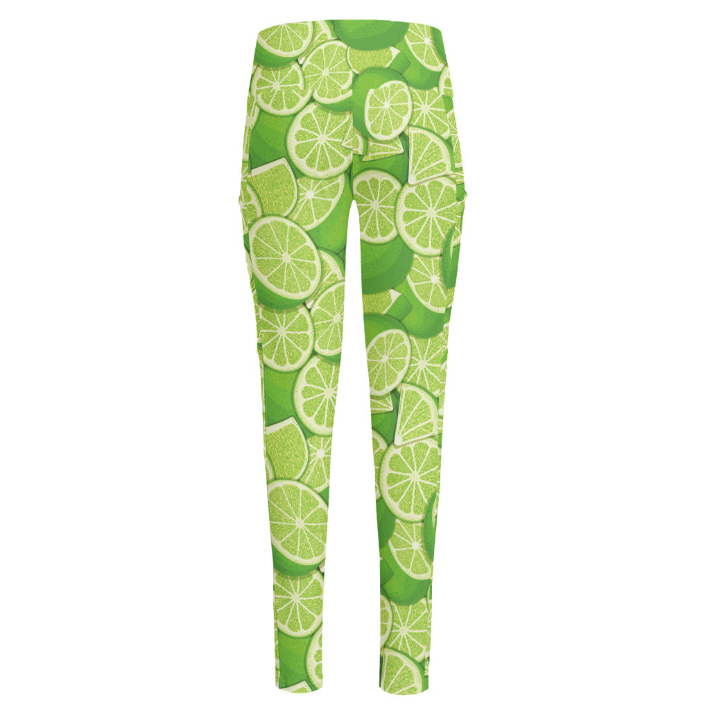 Green Lime Pattern Print High-Waisted Pocket Leggings