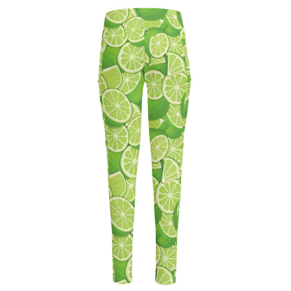 Green Lime Pattern Print High-Waisted Pocket Leggings