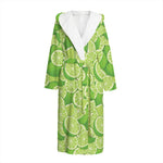 Green Lime Pattern Print Hooded Bathrobe