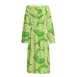 Green Lime Pattern Print Hooded Bathrobe