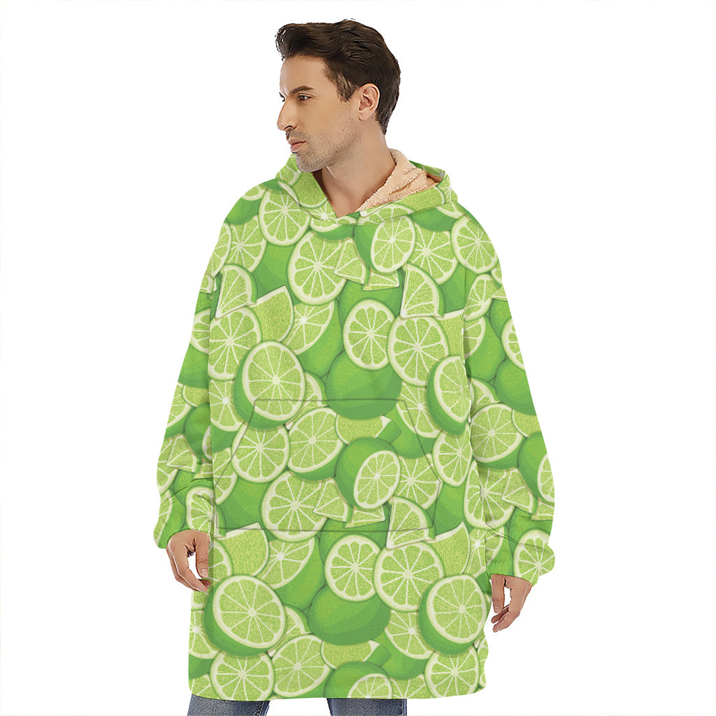 Green Lime Pattern Print Hoodie Blanket