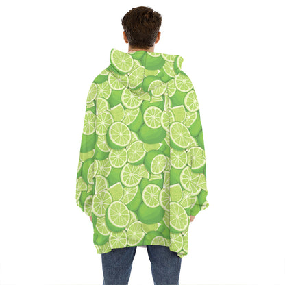 Green Lime Pattern Print Hoodie Blanket