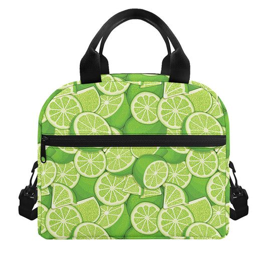 Green Lime Pattern Print Insulated Lunch Bag
