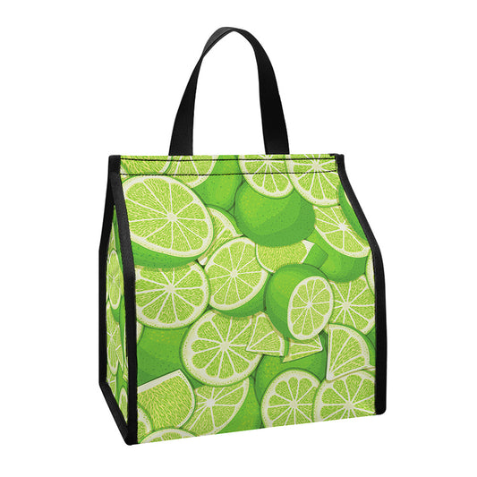 Green Lime Pattern Print Insulated Lunch Tote