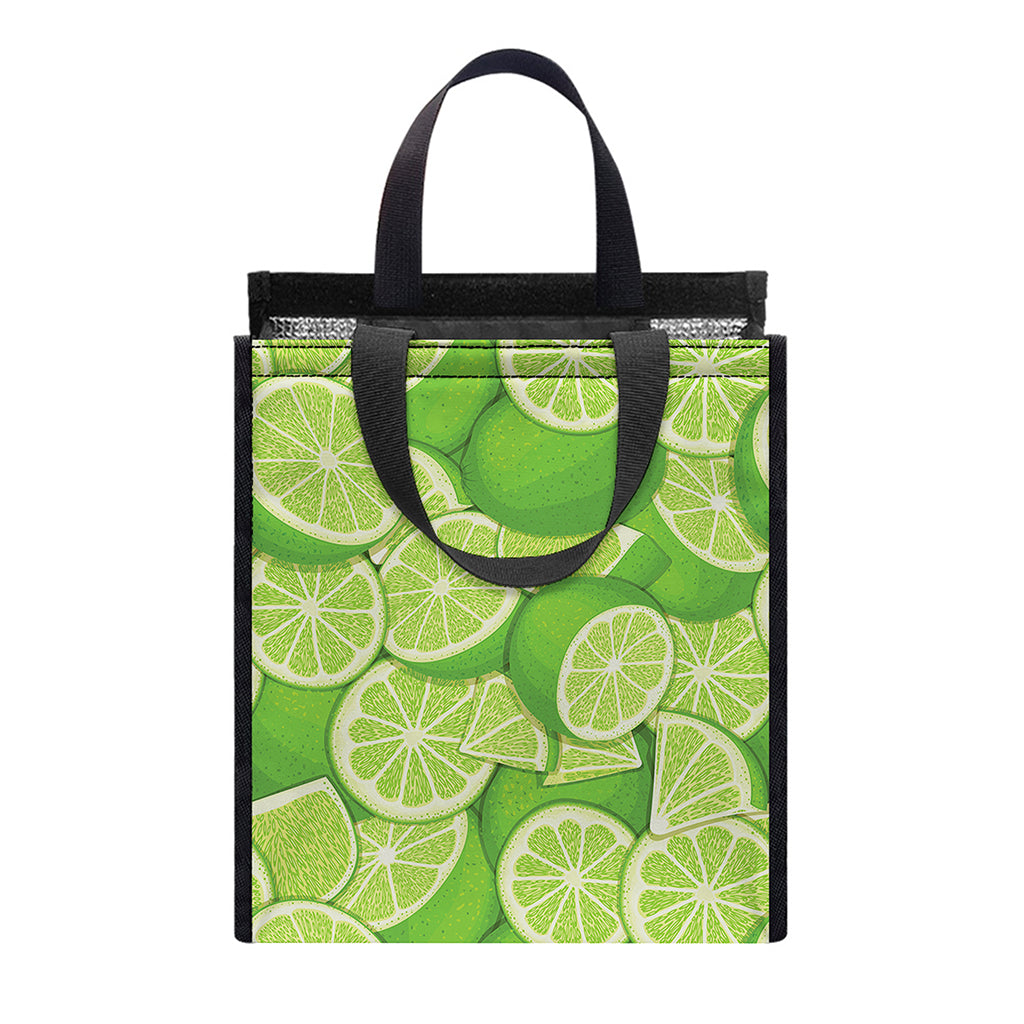 Green Lime Pattern Print Insulated Lunch Tote