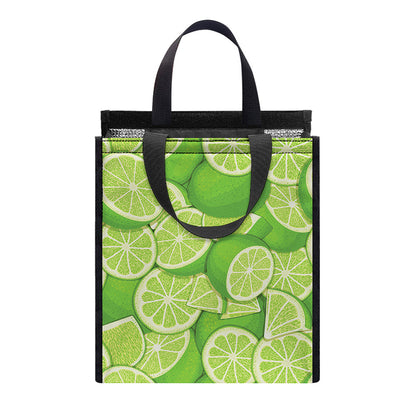 Green Lime Pattern Print Insulated Lunch Tote