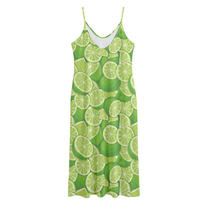 Green Lime Pattern Print Jersey Midi Cami Dress