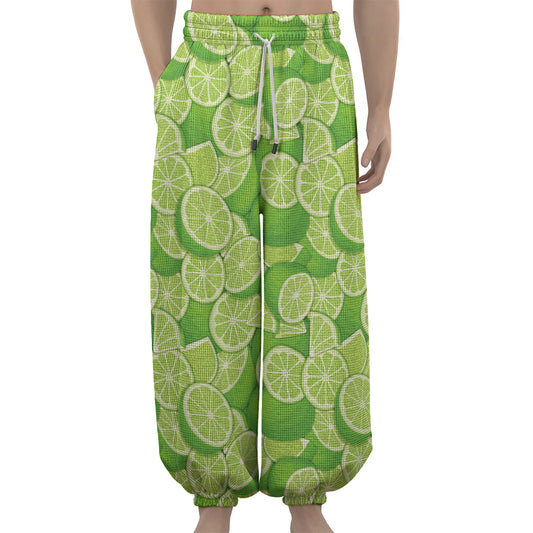 Green Lime Pattern Print Lantern Pants