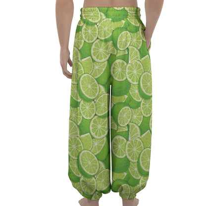 Green Lime Pattern Print Lantern Pants