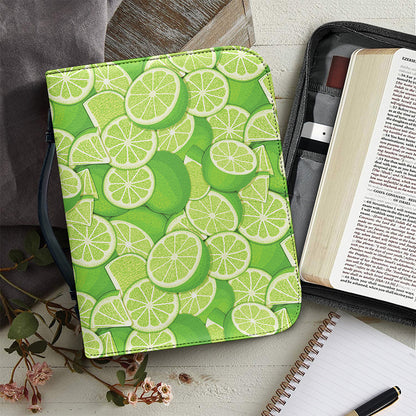 Green Lime Pattern Print Leather Bible Cover