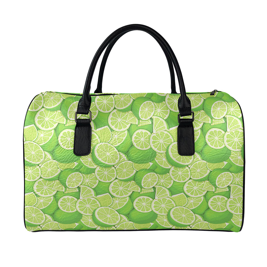 Green Lime Pattern Print Leather Duffle Bag